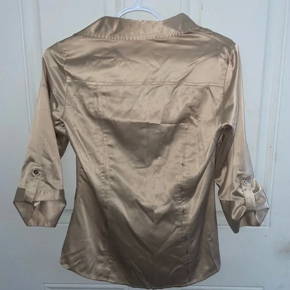 White House Black Market Gold Satin Button Down Shirt - Picture 5 of 10